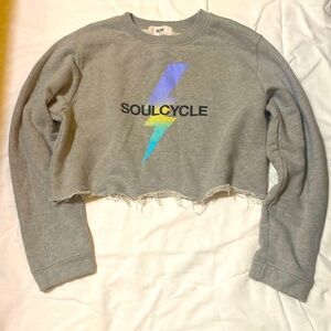 New-SOULCYCLE Classic Cropped Crew Sweatshirt. Lightning Bolt/ Distressed